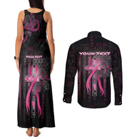 Personalized American Breast Cancer Couples Matching Tank Maxi Dress and Long Sleeve Button Shirt Hope And Cure Cross - Wonder Print Shop