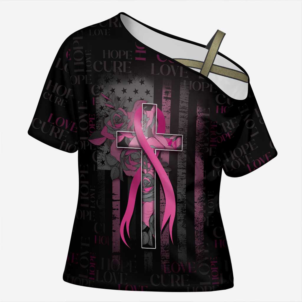 Personalized American Breast Cancer Cross Shoulder Shirt Hope And Cure Cross - Wonder Print Shop