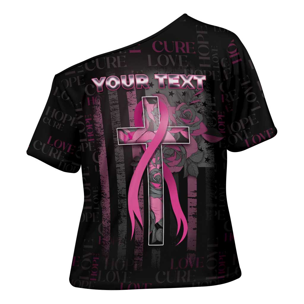 Personalized American Breast Cancer Cross Shoulder Shirt Hope And Cure Cross - Wonder Print Shop