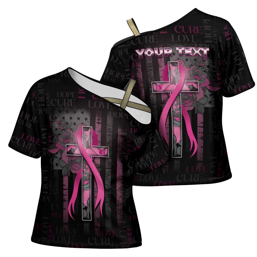 Personalized American Breast Cancer Cross Shoulder Shirt Hope And Cure Cross - Wonder Print Shop