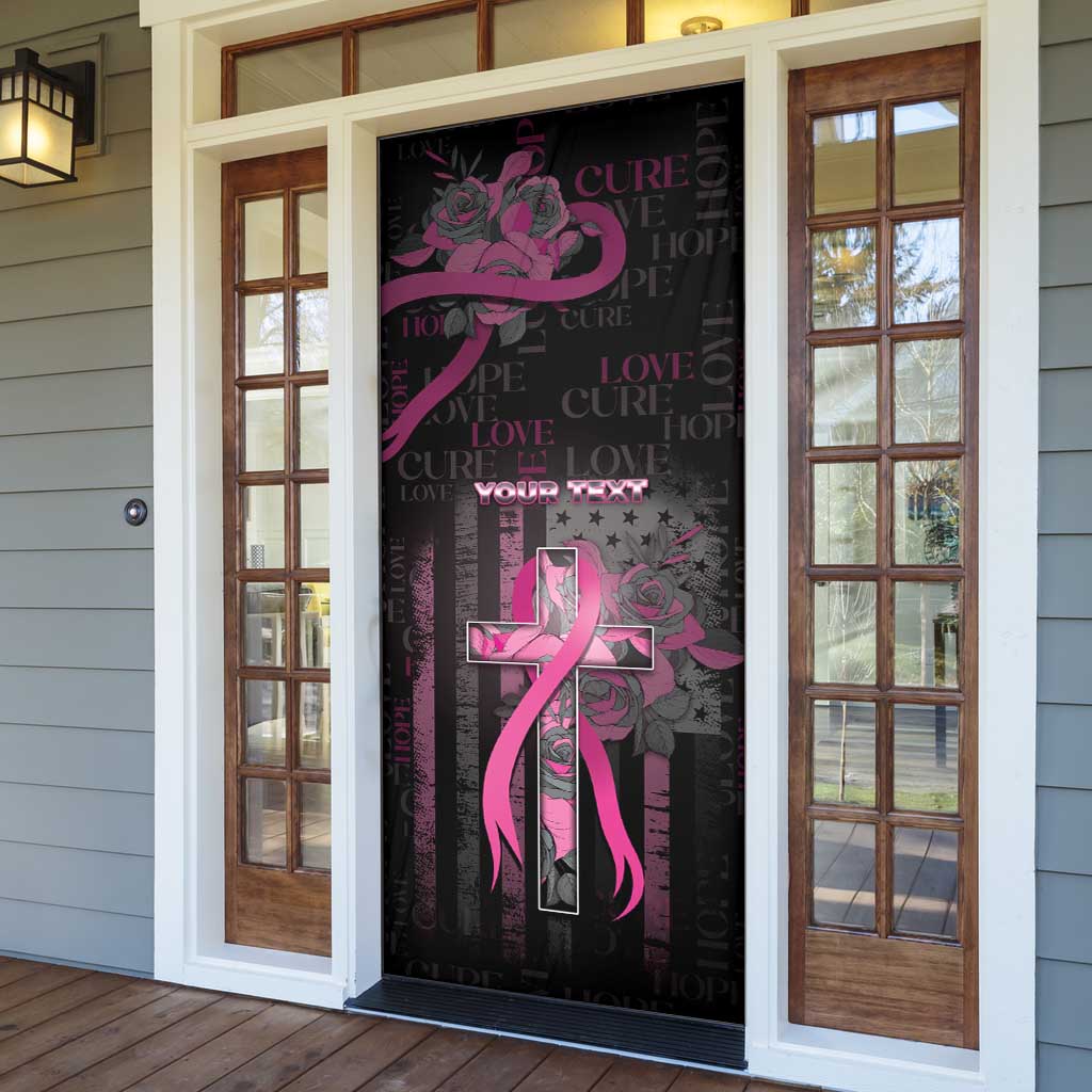 Personalized American Breast Cancer Door Cover Hope And Cure Cross - Wonder Print Shop