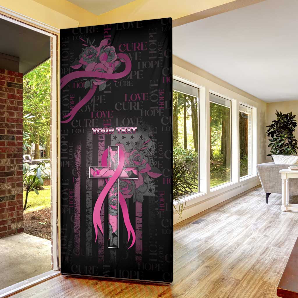 Personalized American Breast Cancer Door Cover Hope And Cure Cross - Wonder Print Shop