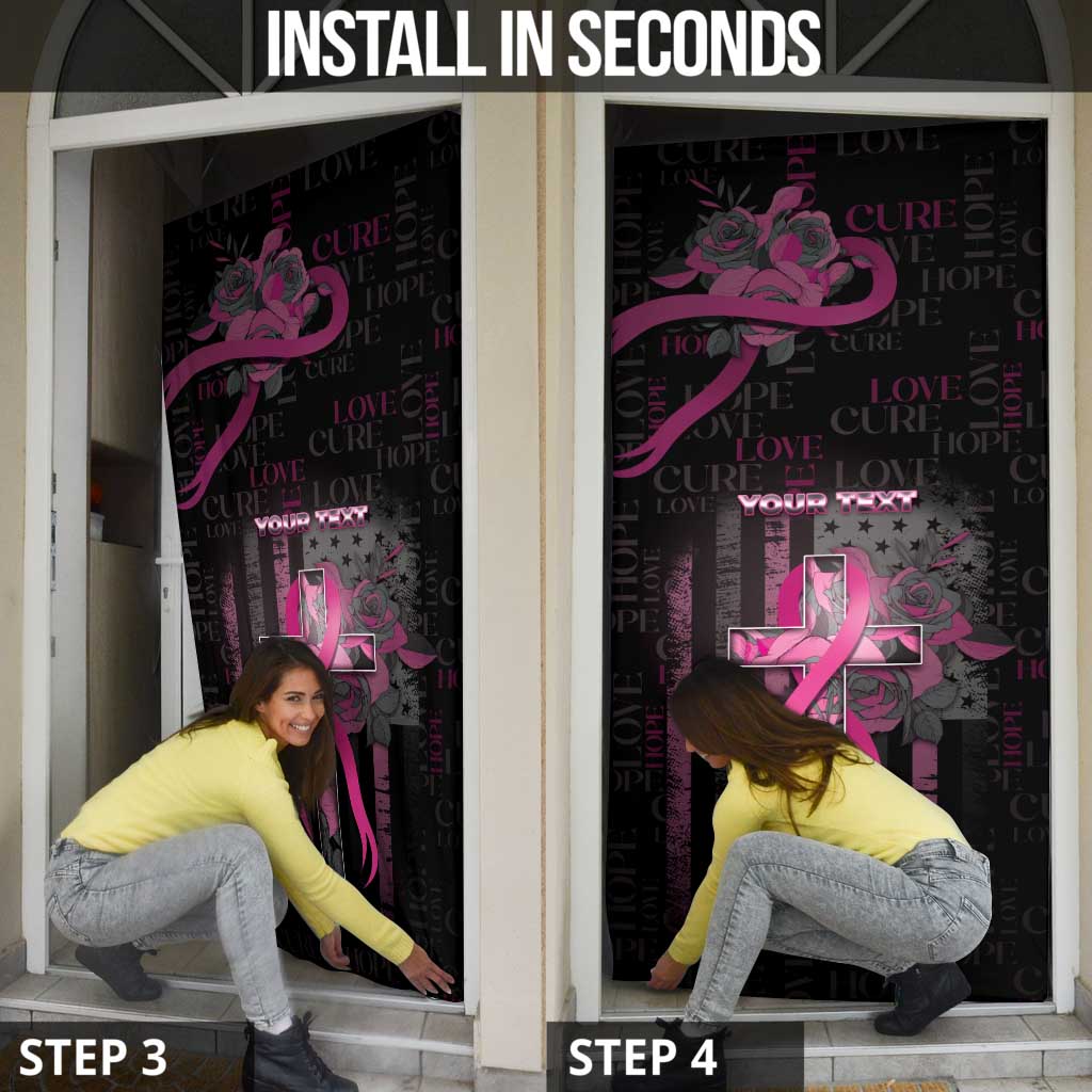 Personalized American Breast Cancer Door Cover Hope And Cure Cross - Wonder Print Shop