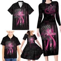 Personalized American Breast Cancer Family Matching Long Sleeve Bodycon Dress and Hawaiian Shirt Hope And Cure Cross - Wonder Print Shop