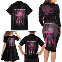Personalized American Breast Cancer Family Matching Long Sleeve Bodycon Dress and Hawaiian Shirt Hope And Cure Cross - Wonder Print Shop