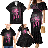 Personalized American Breast Cancer Family Matching Mermaid Dress and Hawaiian Shirt Hope And Cure Cross - Wonder Print Shop