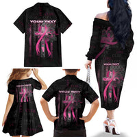 Personalized American Breast Cancer Family Matching Off The Shoulder Long Sleeve Dress and Hawaiian Shirt Hope And Cure Cross - Wonder Print Shop