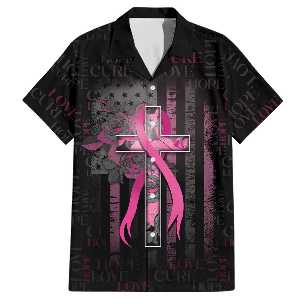 Personalized American Breast Cancer Family Matching Off The Shoulder Long Sleeve Dress and Hawaiian Shirt Hope And Cure Cross - Wonder Print Shop