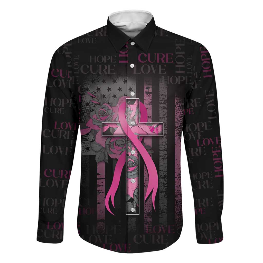 Personalized American Breast Cancer Family Matching Off The Shoulder Long Sleeve Dress and Hawaiian Shirt Hope And Cure Cross - Wonder Print Shop