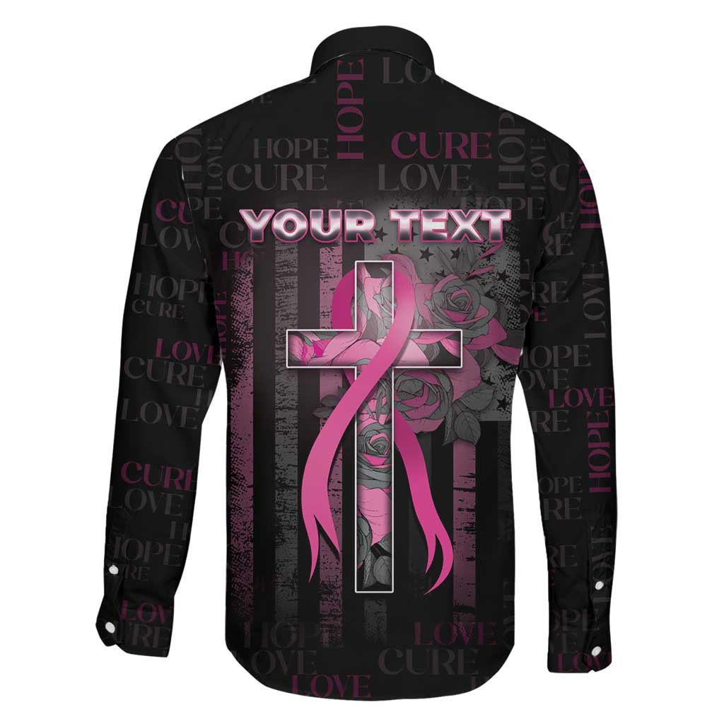 Personalized American Breast Cancer Family Matching Off The Shoulder Long Sleeve Dress and Hawaiian Shirt Hope And Cure Cross - Wonder Print Shop