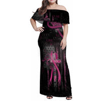 Personalized American Breast Cancer Family Matching Off Shoulder Maxi Dress and Hawaiian Shirt Hope And Cure Cross - Wonder Print Shop