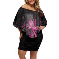 Personalized American Breast Cancer Family Matching Off Shoulder Short Dress and Hawaiian Shirt Hope And Cure Cross - Wonder Print Shop