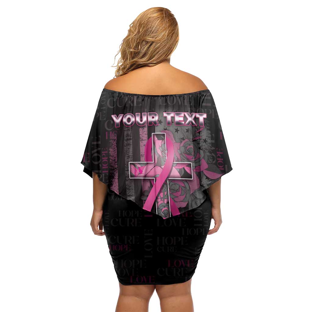 Personalized American Breast Cancer Family Matching Off Shoulder Short Dress and Hawaiian Shirt Hope And Cure Cross - Wonder Print Shop