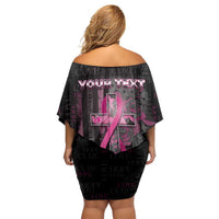 Personalized American Breast Cancer Family Matching Off Shoulder Short Dress and Hawaiian Shirt Hope And Cure Cross - Wonder Print Shop