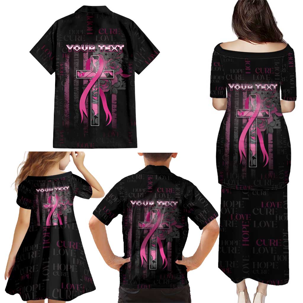 Personalized American Breast Cancer Family Matching Puletasi and Hawaiian Shirt Hope And Cure Cross - Wonder Print Shop