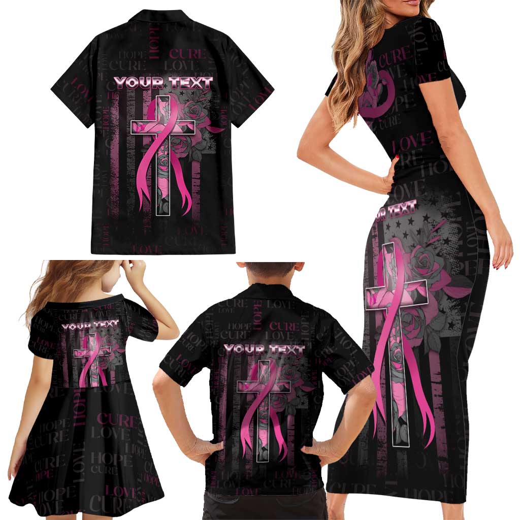 Personalized American Breast Cancer Family Matching Short Sleeve Bodycon Dress and Hawaiian Shirt Hope And Cure Cross - Wonder Print Shop