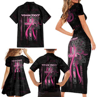 Personalized American Breast Cancer Family Matching Short Sleeve Bodycon Dress and Hawaiian Shirt Hope And Cure Cross - Wonder Print Shop