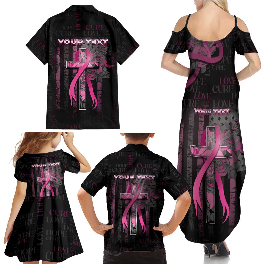 Personalized American Breast Cancer Family Matching Summer Maxi Dress and Hawaiian Shirt Hope And Cure Cross - Wonder Print Shop