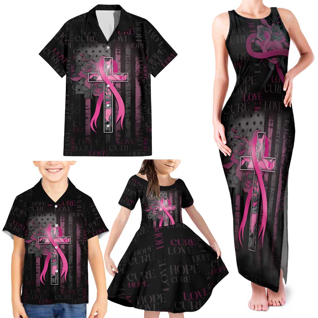 Personalized American Breast Cancer Family Matching Tank Maxi Dress and Hawaiian Shirt Hope And Cure Cross - Wonder Print Shop