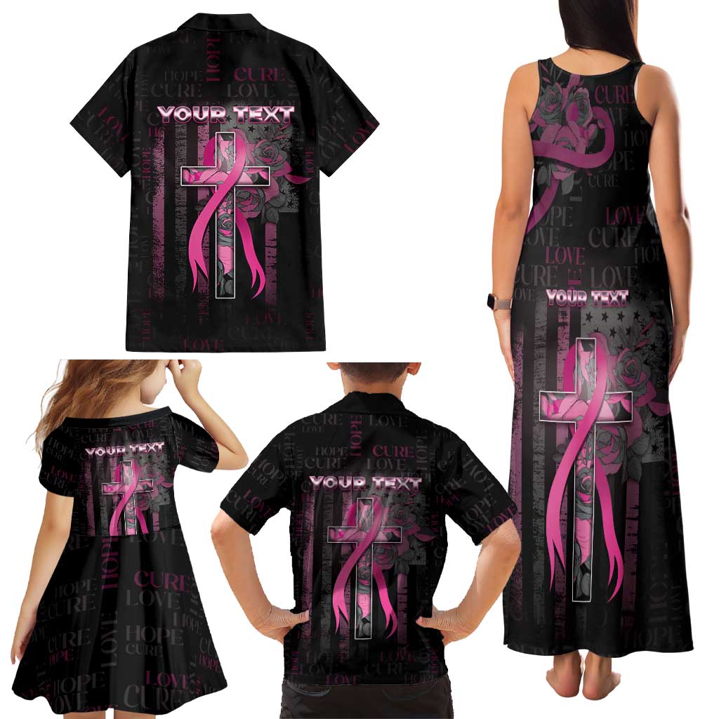 Personalized American Breast Cancer Family Matching Tank Maxi Dress and Hawaiian Shirt Hope And Cure Cross - Wonder Print Shop