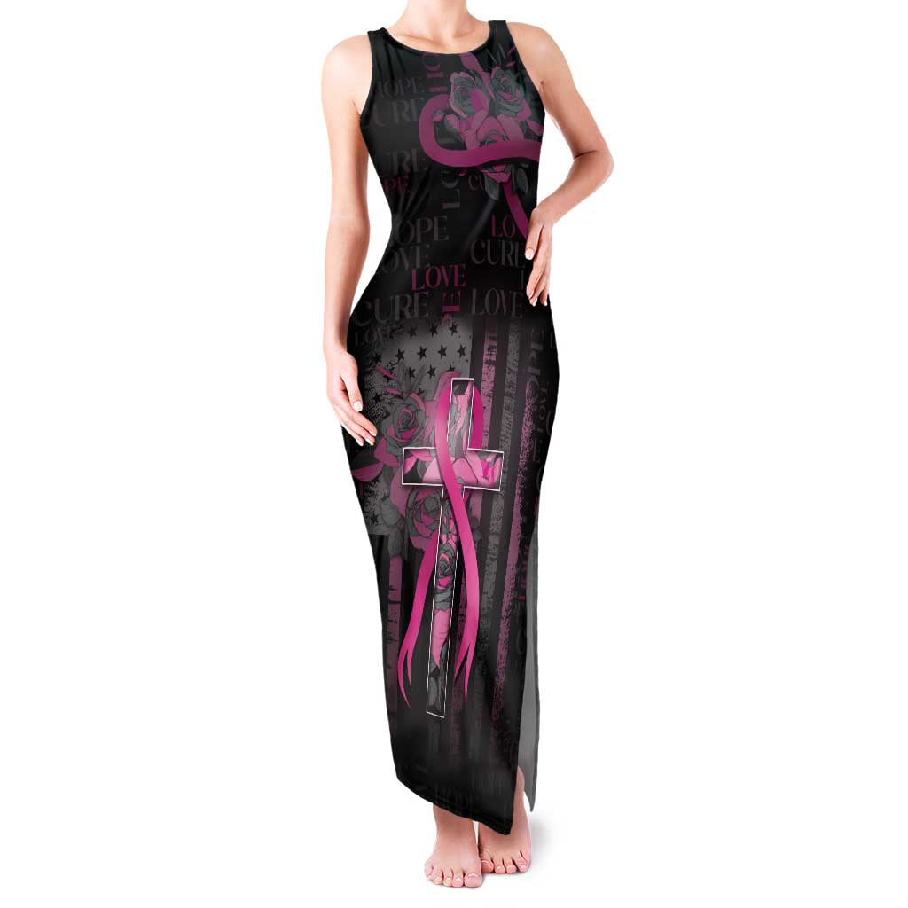 Personalized American Breast Cancer Family Matching Tank Maxi Dress and Hawaiian Shirt Hope And Cure Cross - Wonder Print Shop