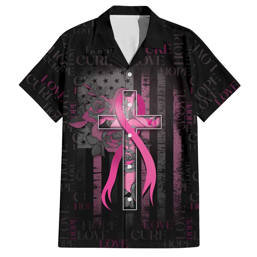 Personalized American Breast Cancer Hawaiian Shirt Hope And Cure Cross - Wonder Print Shop