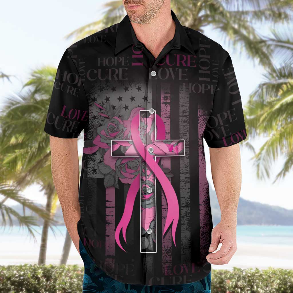 Personalized American Breast Cancer Hawaiian Shirt Hope And Cure Cross - Wonder Print Shop