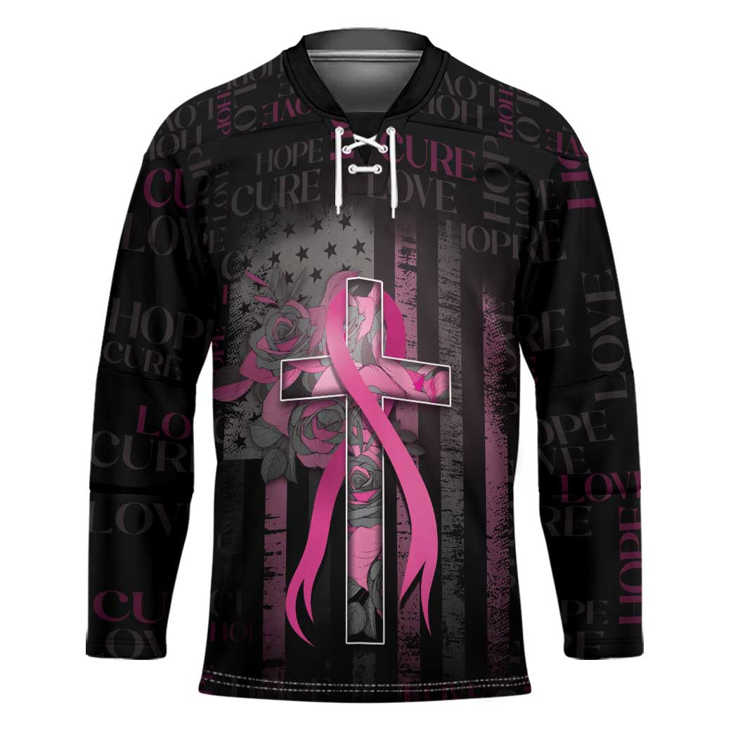 Personalized American Breast Cancer Hockey Jersey Hope And Cure Cross - Wonder Print Shop