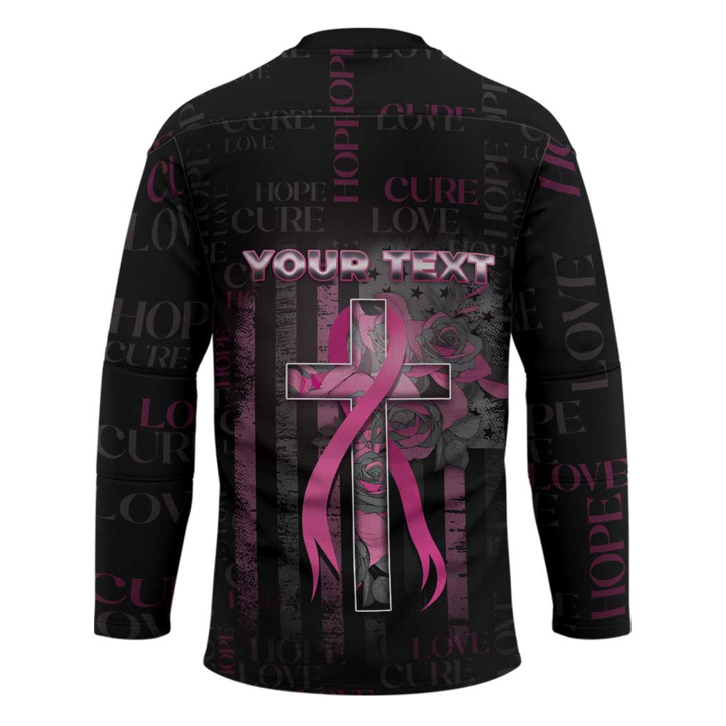 Personalized American Breast Cancer Hockey Jersey Hope And Cure Cross - Wonder Print Shop