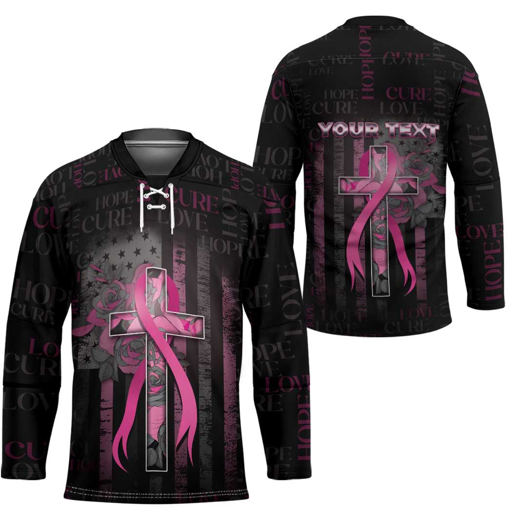 Personalized American Breast Cancer Hockey Jersey Hope And Cure Cross - Wonder Print Shop