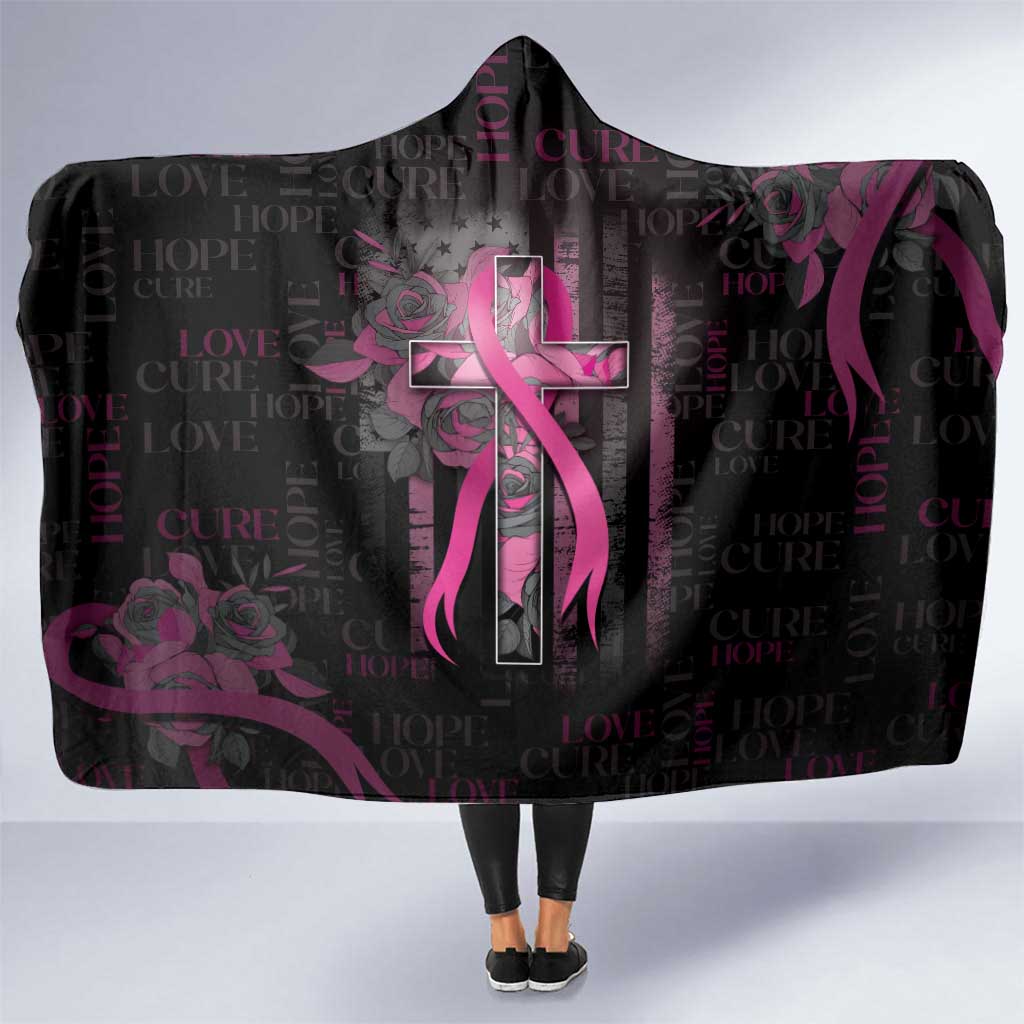 American Breast Cancer Hooded Blanket Hope And Cure Cross - Wonder Print Shop