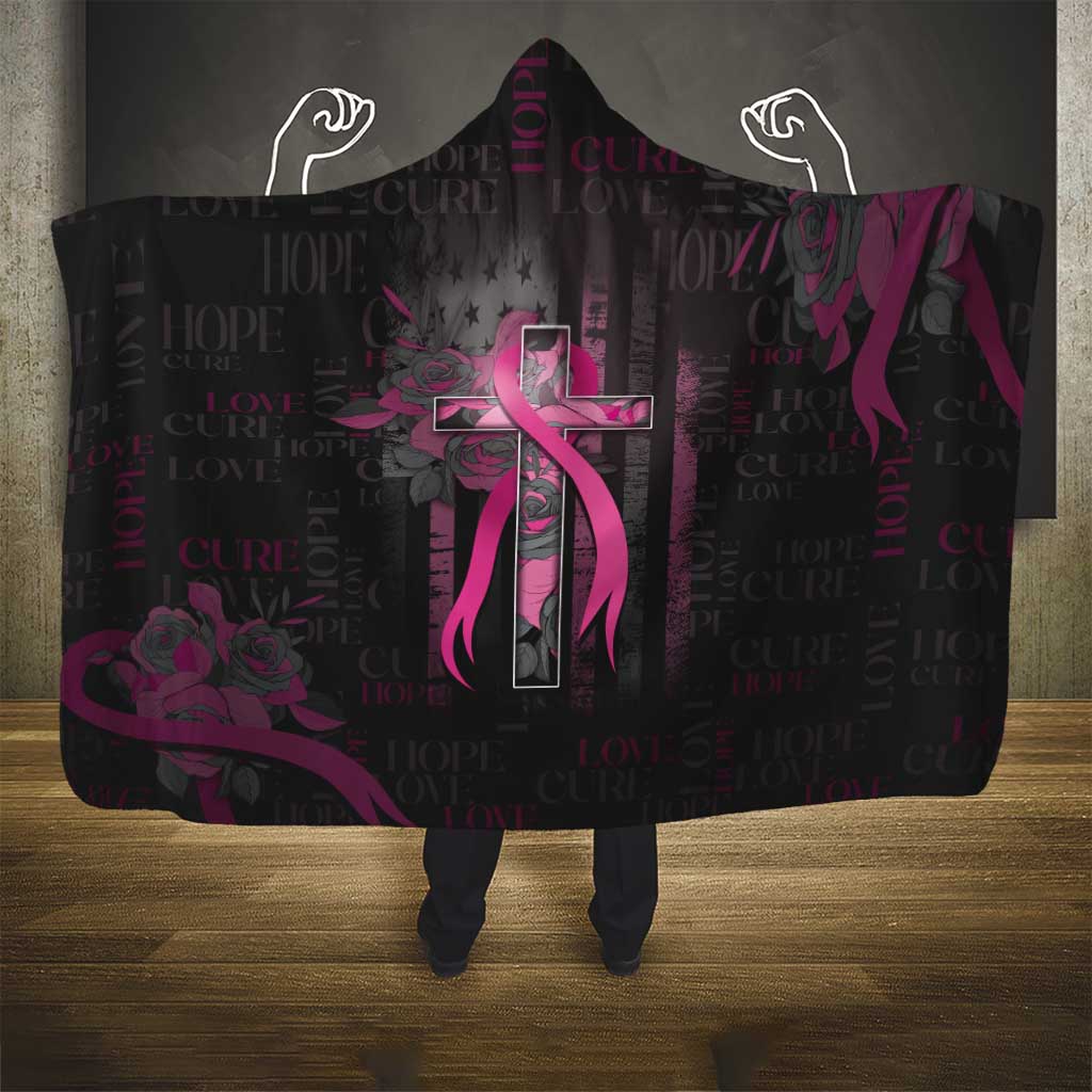 American Breast Cancer Hooded Blanket Hope And Cure Cross - Wonder Print Shop