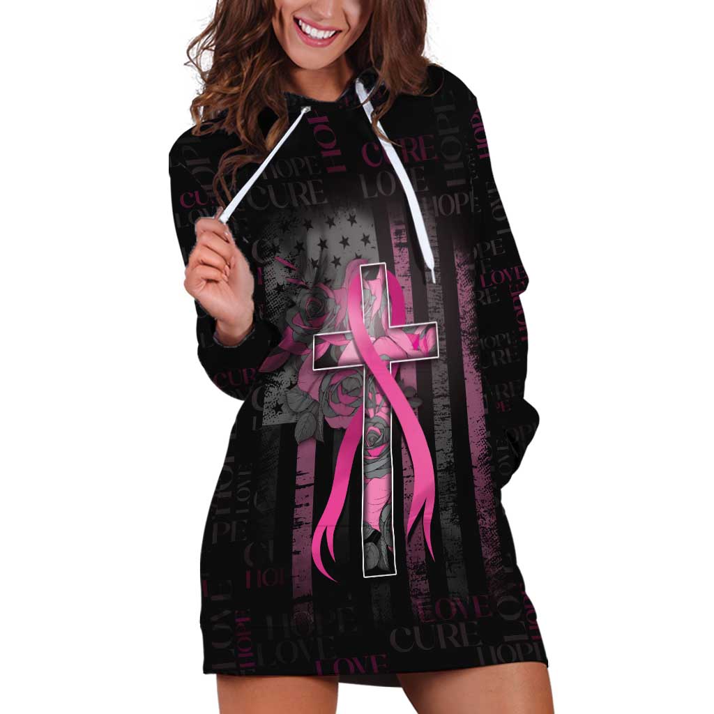 Personalized American Breast Cancer Hoodie Dress Hope And Cure Cross - Wonder Print Shop