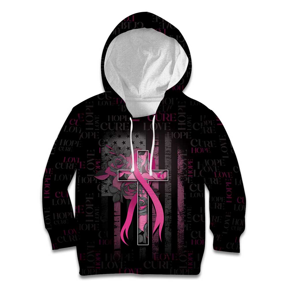 Personalized American Breast Cancer Kid Hoodie Hope And Cure Cross - Wonder Print Shop