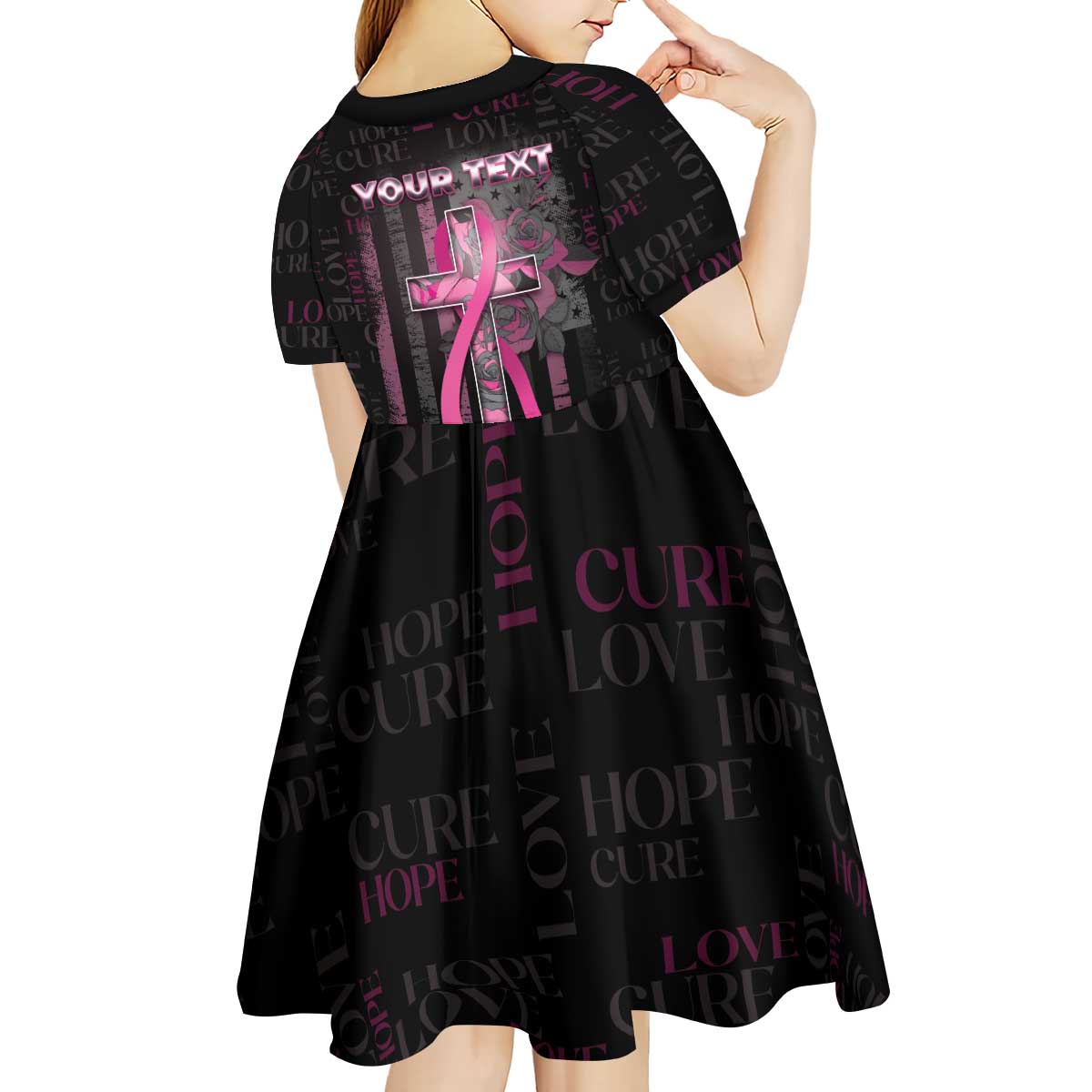 Personalized American Breast Cancer Kid Short Sleeve Dress Hope And Cure Cross - Wonder Print Shop