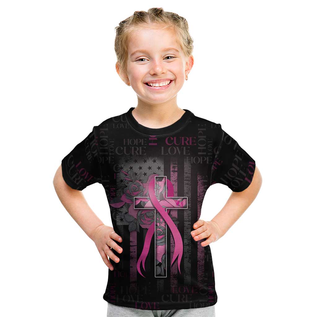 Personalized American Breast Cancer Kid T Shirt Hope And Cure Cross - Wonder Print Shop
