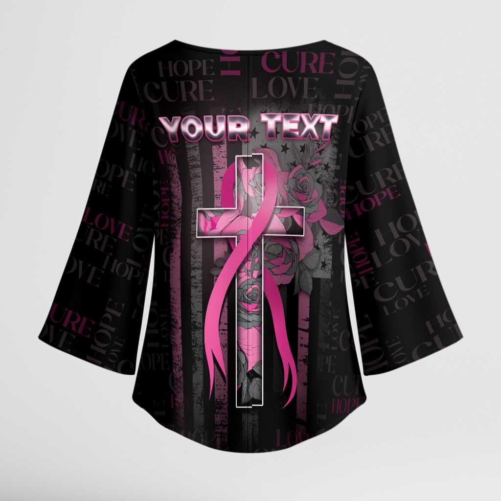 Personalized American Breast Cancer Kimono Sleeve Blouse Hope And Cure Cross - Wonder Print Shop