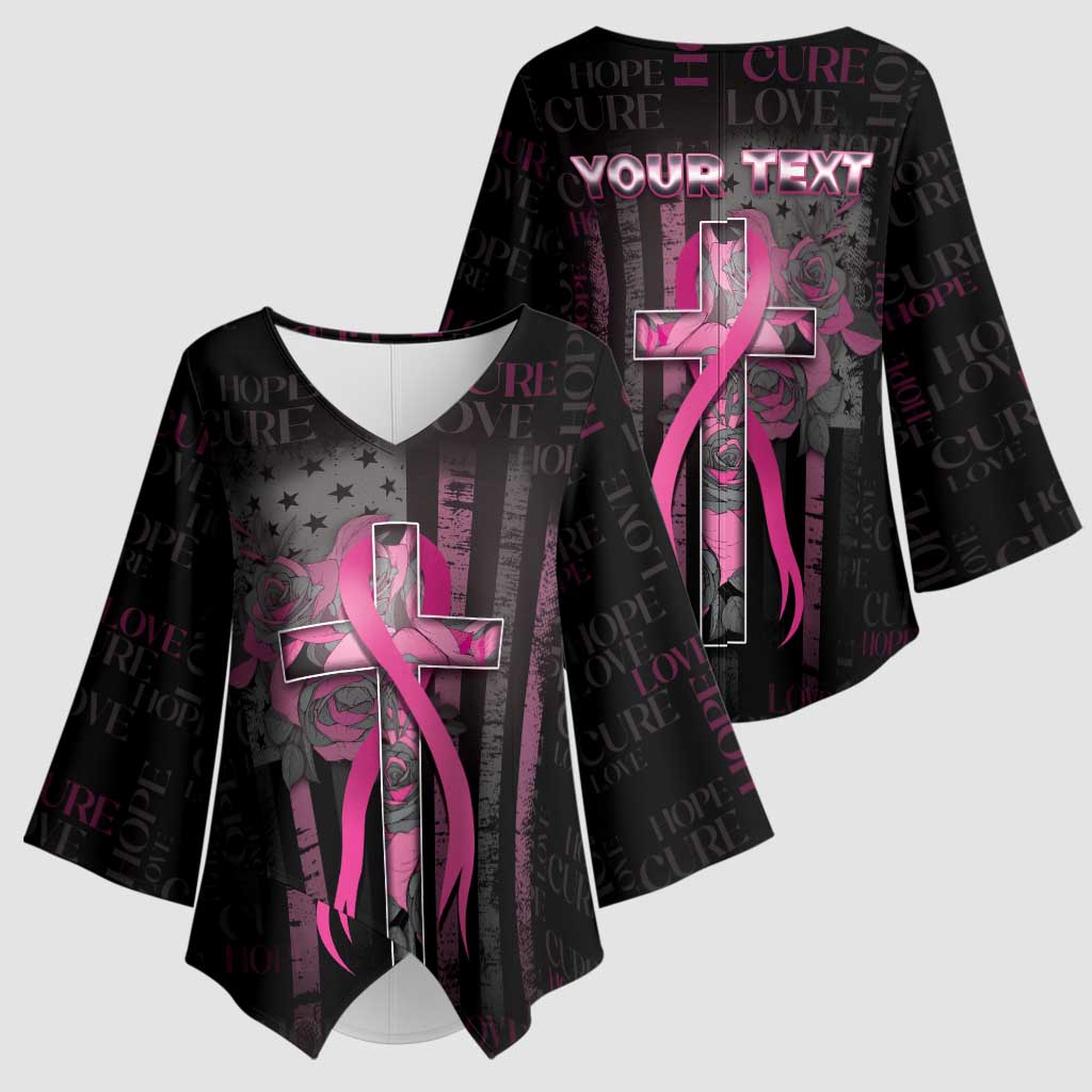 Personalized American Breast Cancer Kimono Sleeve Blouse Hope And Cure Cross - Wonder Print Shop