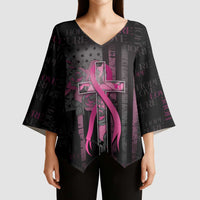 Personalized American Breast Cancer Kimono Sleeve Blouse Hope And Cure Cross - Wonder Print Shop