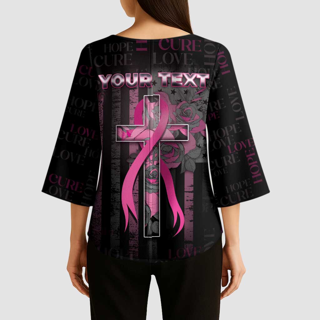 Personalized American Breast Cancer Kimono Sleeve Blouse Hope And Cure Cross - Wonder Print Shop