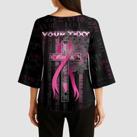 Personalized American Breast Cancer Kimono Sleeve Blouse Hope And Cure Cross - Wonder Print Shop