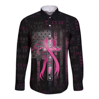 Personalized American Breast Cancer Long Sleeve Button Shirt Hope And Cure Cross - Wonder Print Shop
