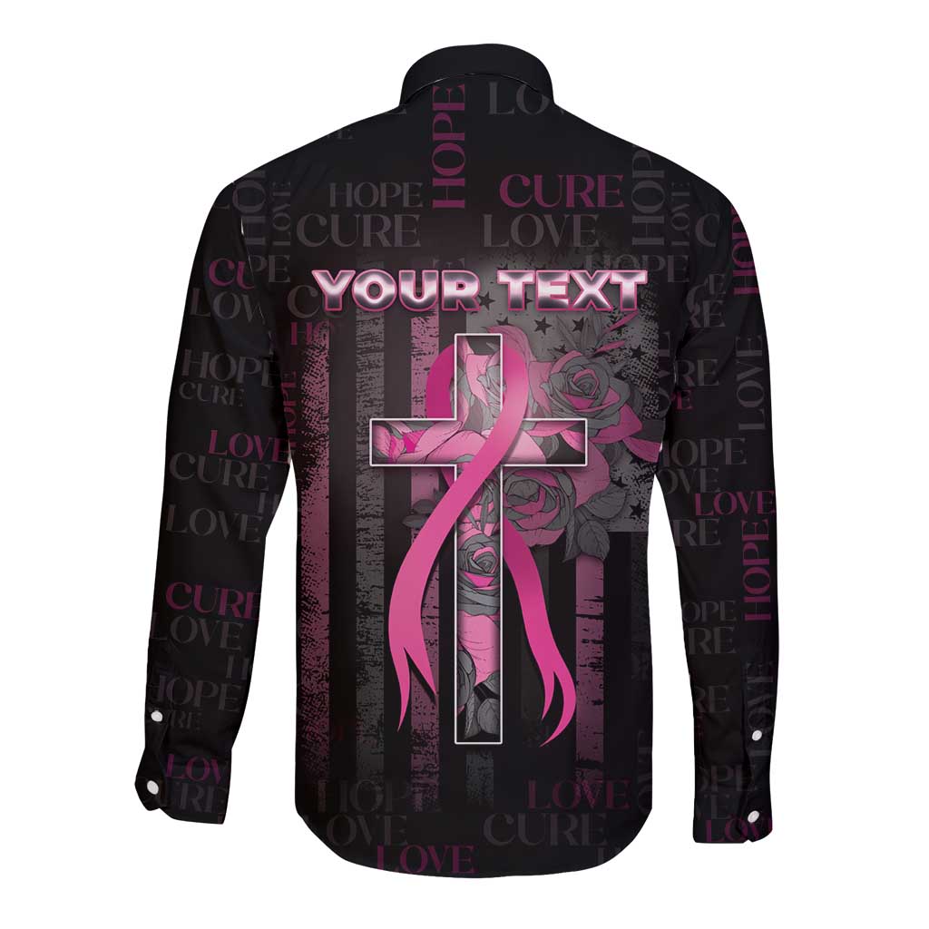 Personalized American Breast Cancer Long Sleeve Button Shirt Hope And Cure Cross - Wonder Print Shop
