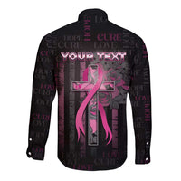 Personalized American Breast Cancer Long Sleeve Button Shirt Hope And Cure Cross - Wonder Print Shop