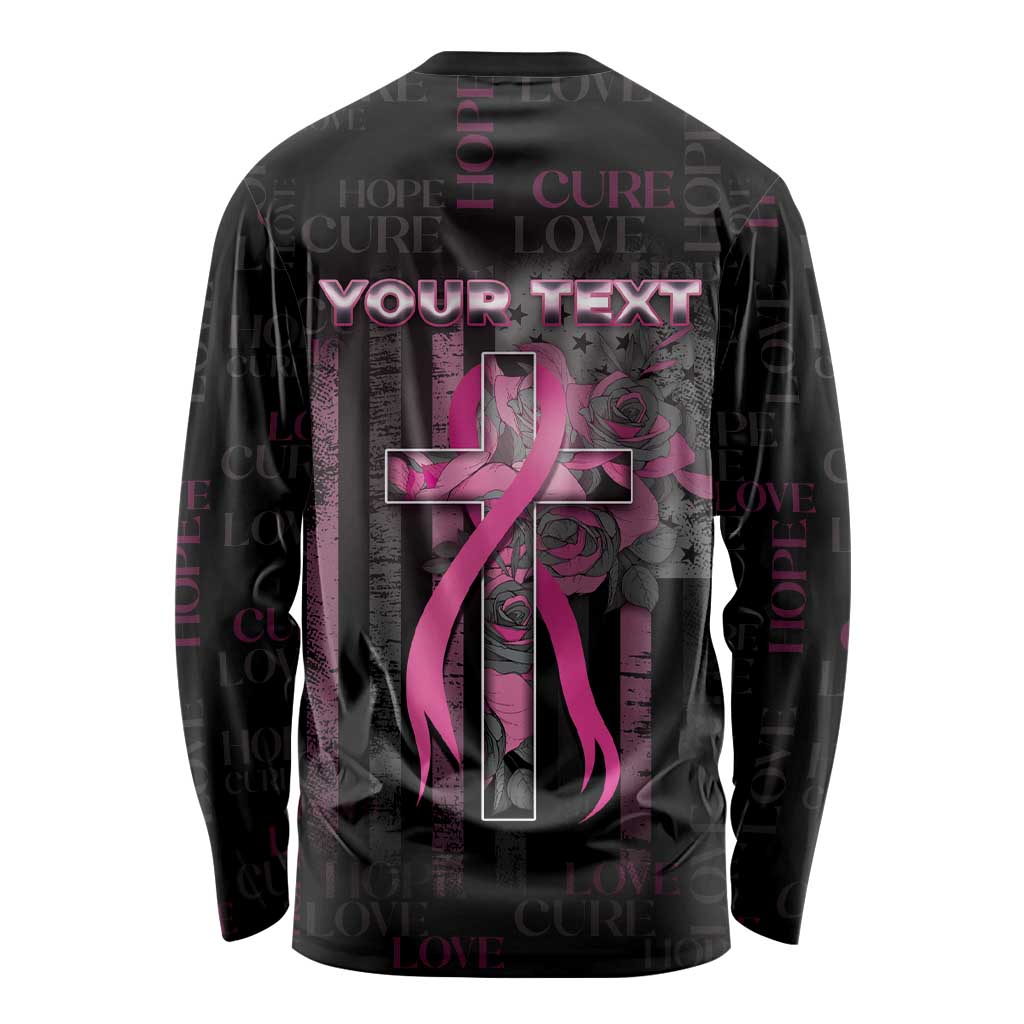 Personalized American Breast Cancer Long Sleeve Shirt Hope And Cure Cross - Wonder Print Shop