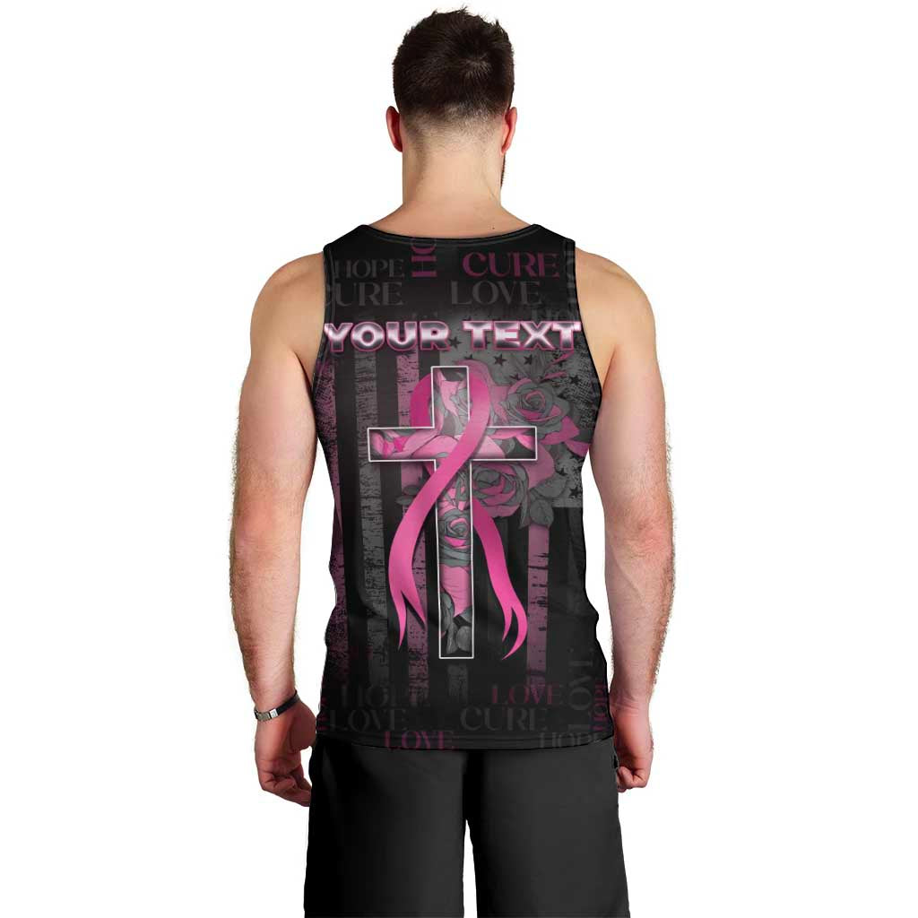 Personalized American Breast Cancer Men Tank Top Hope And Cure Cross - Wonder Print Shop