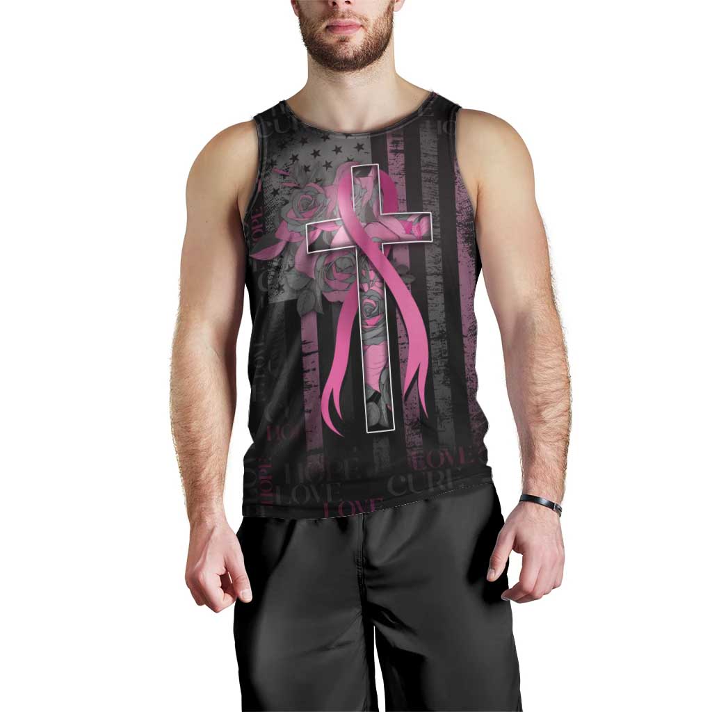 Personalized American Breast Cancer Men Tank Top Hope And Cure Cross - Wonder Print Shop