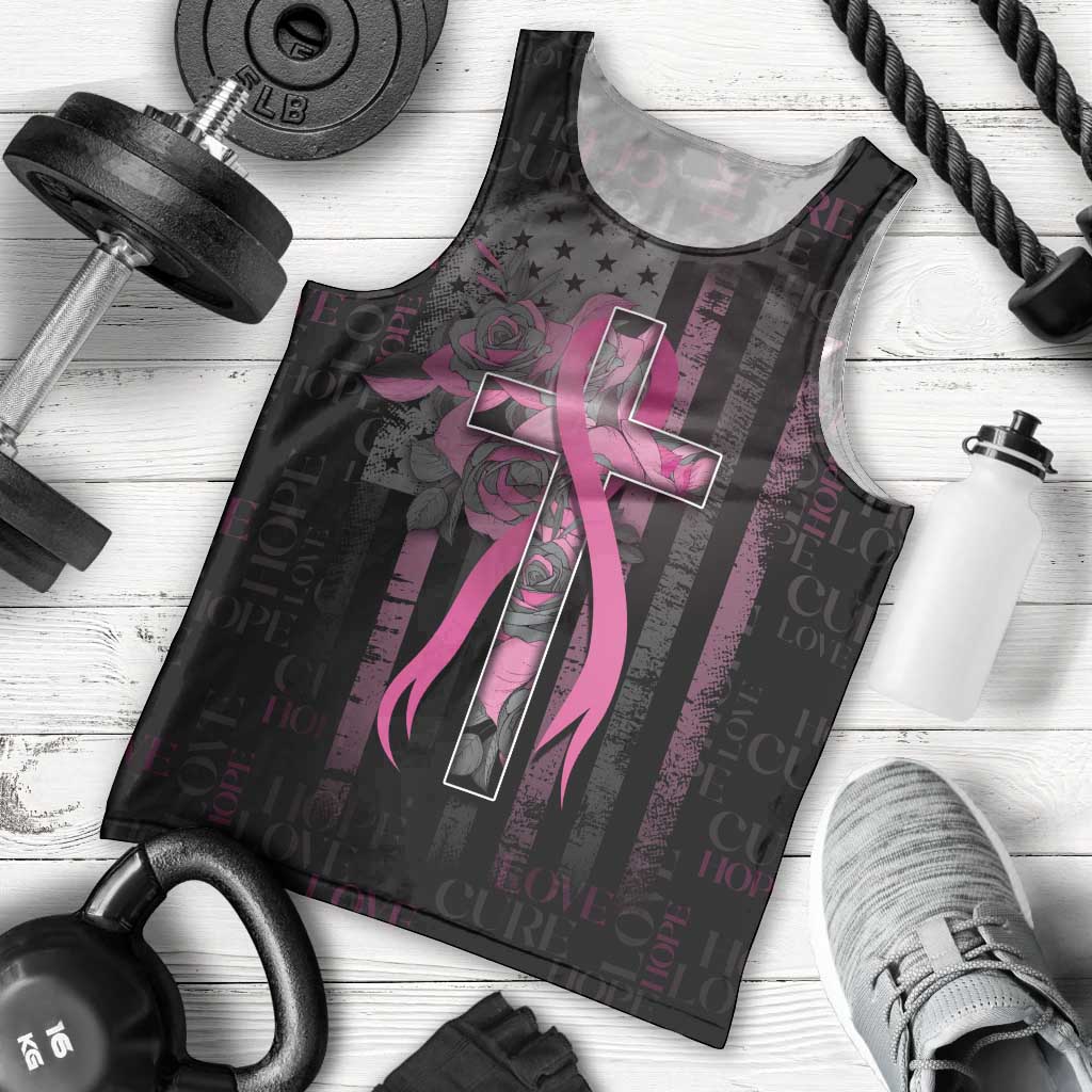 Personalized American Breast Cancer Men Tank Top Hope And Cure Cross - Wonder Print Shop