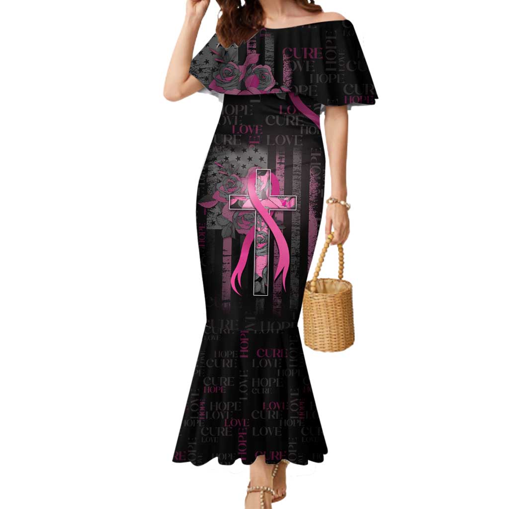 Personalized American Breast Cancer Mermaid Dress Hope And Cure Cross - Wonder Print Shop