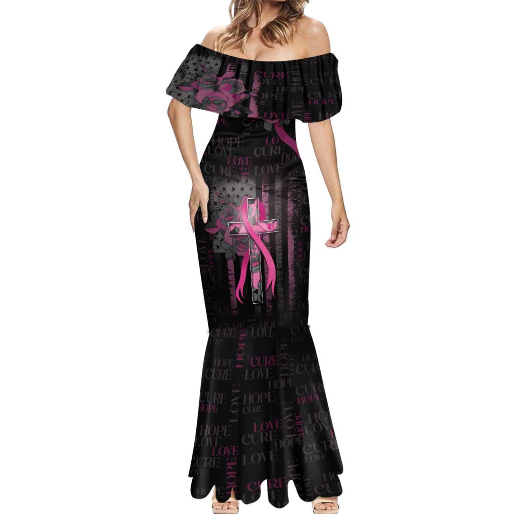 Personalized American Breast Cancer Mermaid Dress Hope And Cure Cross - Wonder Print Shop